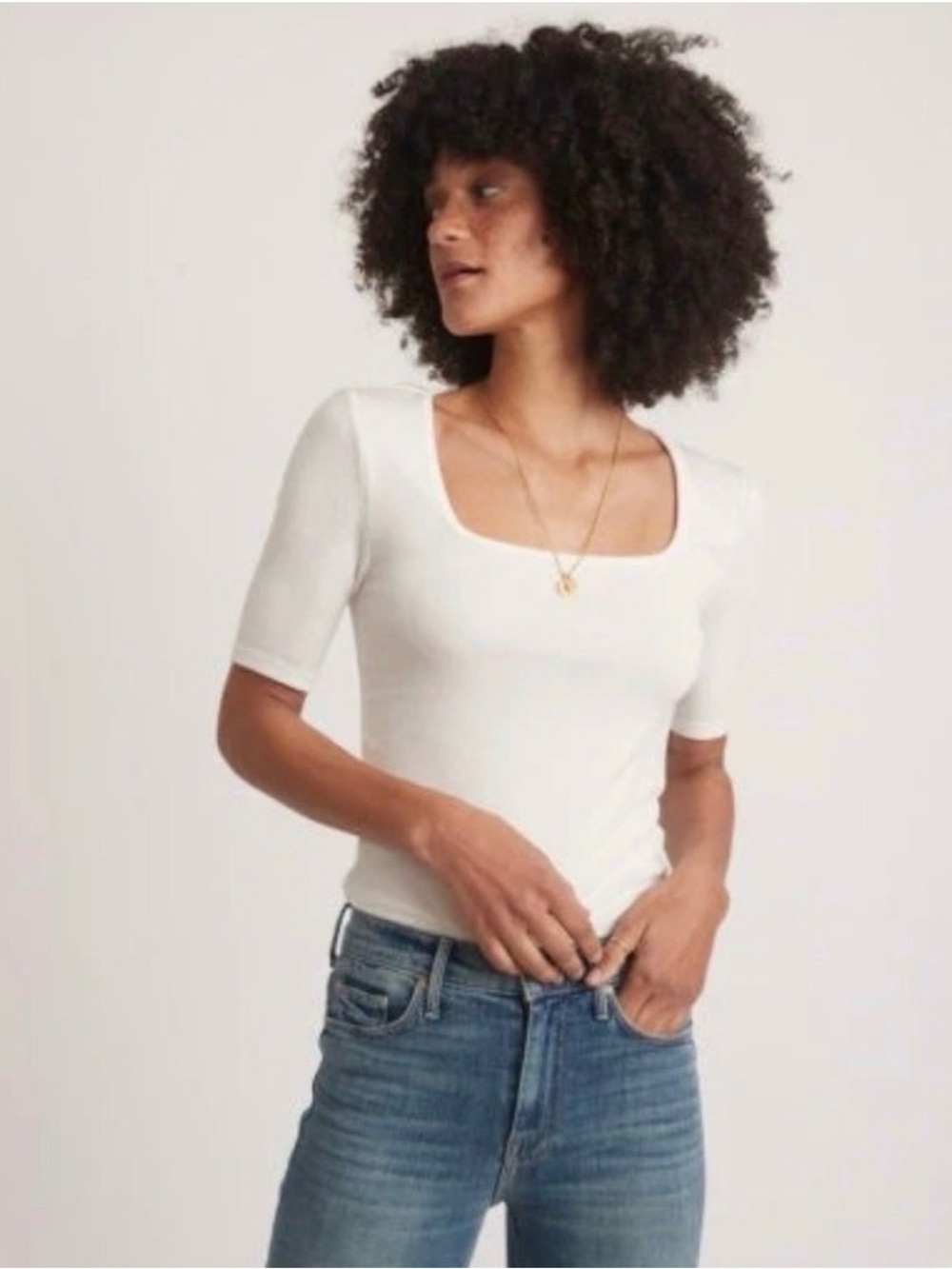 Marine Layer Womens Lexi Ribbed Square Neck Top White Clean Girl Minimalist Sz S